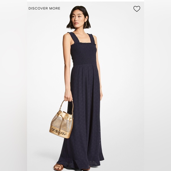 Michael Kors Dresses & Skirts - Michael Kors Paisley Eyelet Smocked Woven Maxi Dress in Midnight Blue Size Large